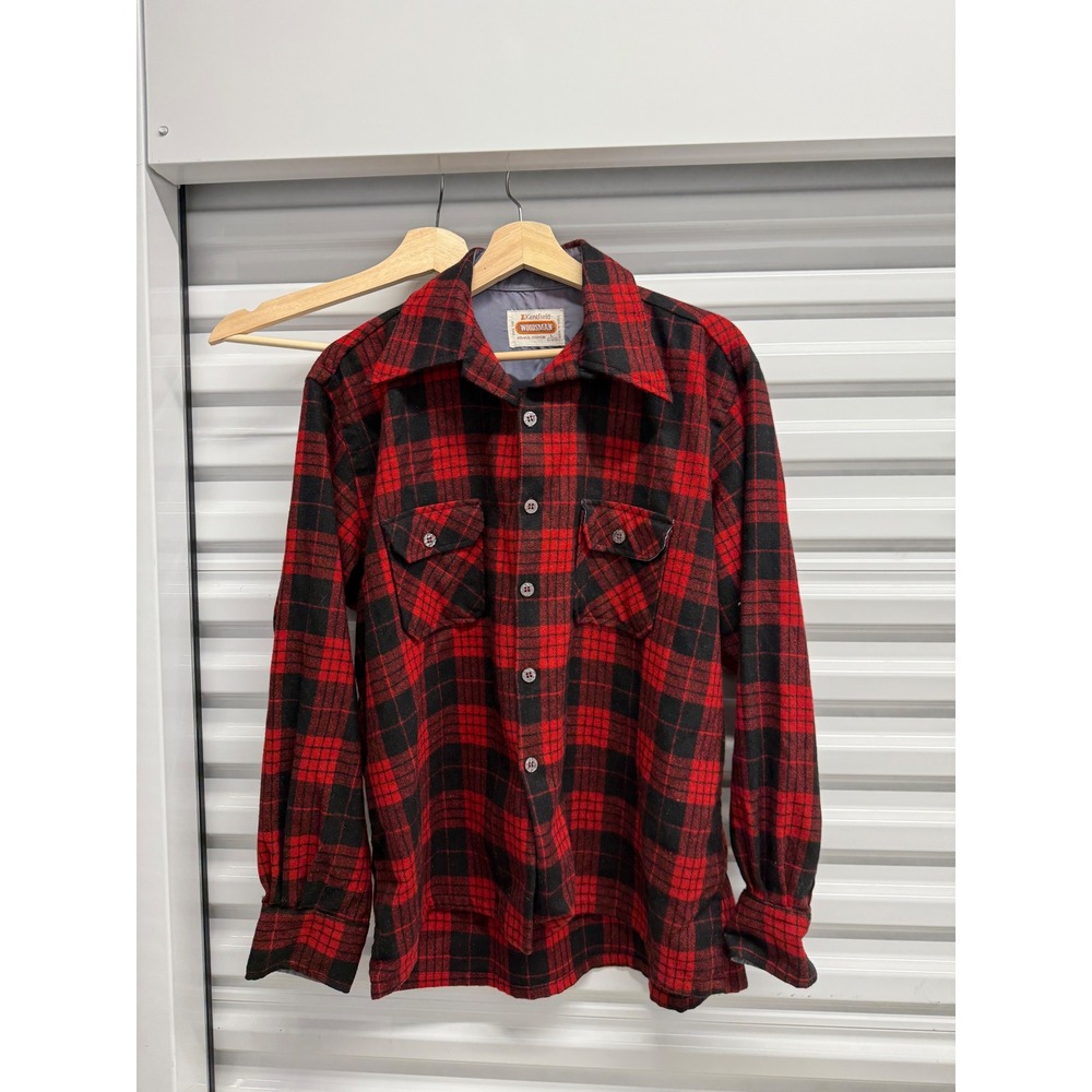Kentfield Woodsman Mens Large Red Black Buffalo Plaid Wool Blend Flannel Shirt